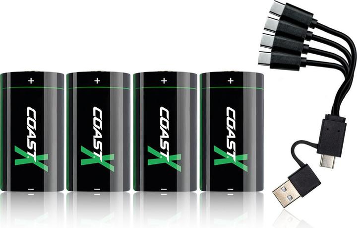 Coast CR123 3V USB-C wiederaufladbare Batterie 1100mAh (4 Stück) (4 Pcs., RCR123A, 1100 mAh)