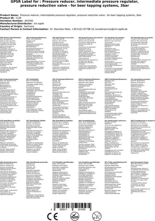 Produktbild Ich-zapfe Druckminderer, Druckreduzierventil - für Bierzapfanlagen, 3bar