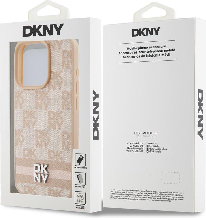 Actual product image DKNY PU Leather Checkered Pattern and Stripe Case for iPhone 15 Pro Pink (Apple iPhone 15 Pro)