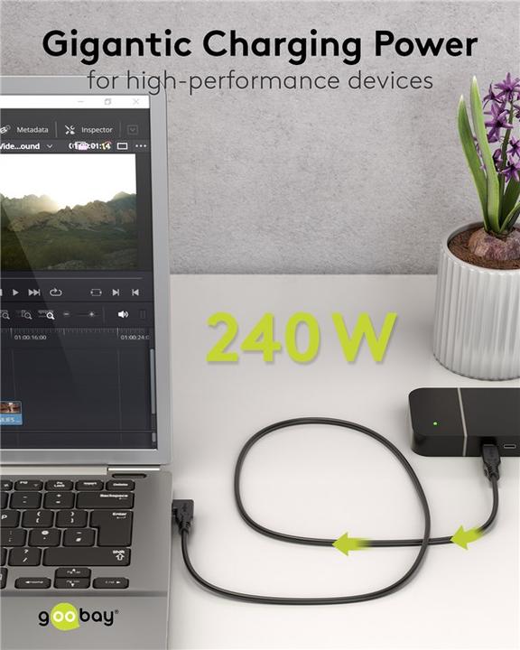 Actual product image Goobay USB-C-Kabel 90°, USB4, 2 m, schwarz (2 m, 240 W)