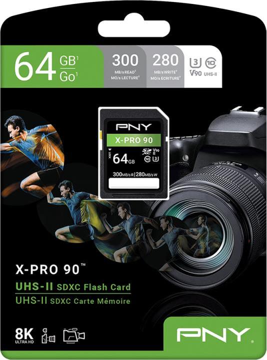 Productafbeelding PNY SD XC Card X-PRO 90 U3 V90 UHS-II (64 GB, SDXC, U3, UHS-II)