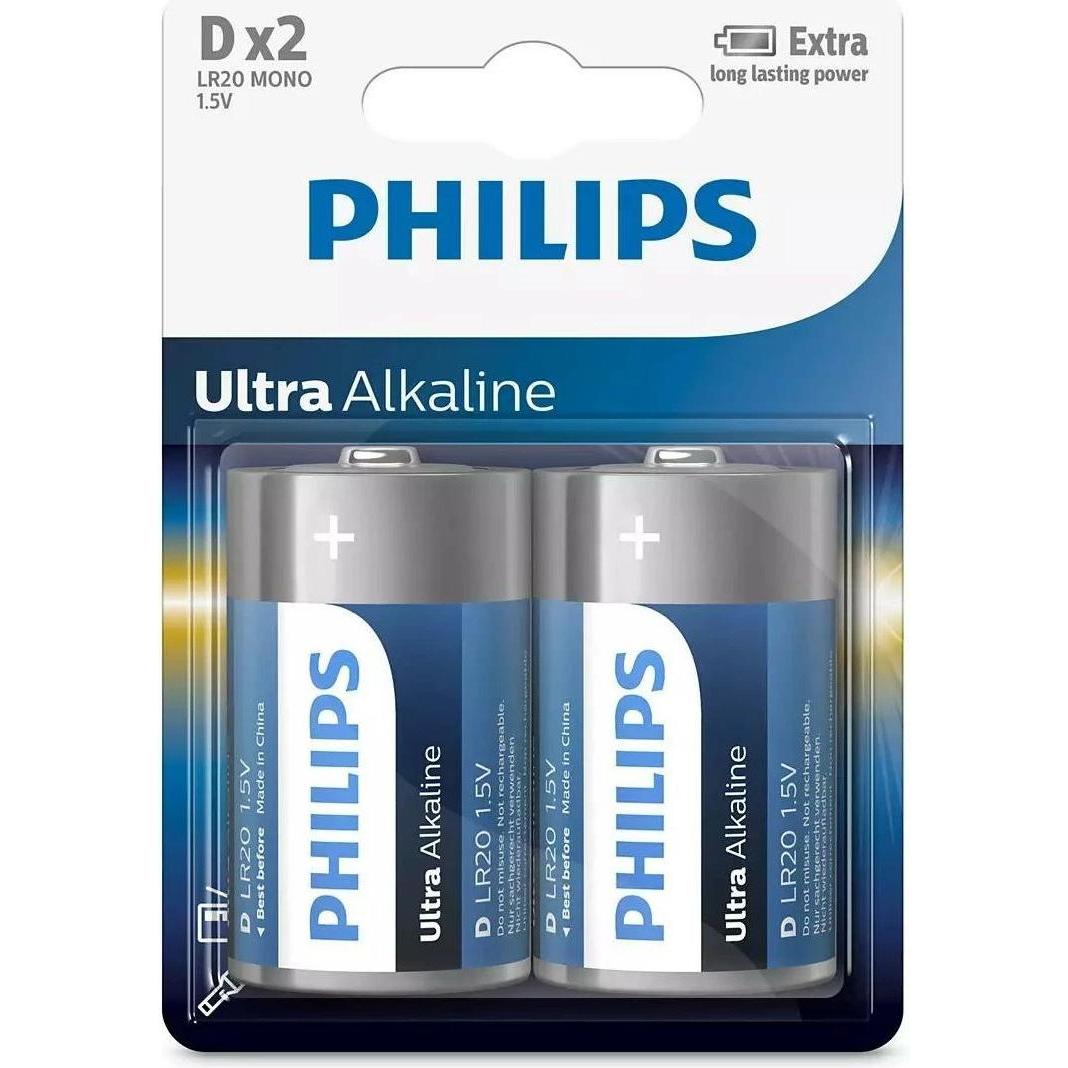 ProPlus Philips Ultra Alkaline Batterien D 2 Stück im Blister (2 Stk., D), Batterien + Akkus