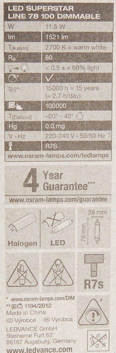 Image du produit Osram Ligne (R7, 12 W, 1521 lm, 1 x, E)