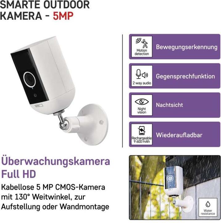 Immagine prodotto Emos Telecamera IP per esterni GoSmart con WiFi IP-210 SNAP, alimentata a batteria (2592 x 1944 pixel)