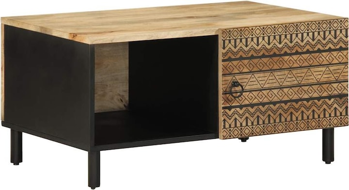 Produktbild VidaXL Couchtisch Beistelltisch Wohnzimmertisch Tisch Schwarz Raues Mangoholz (80 x 50 x 40 cm)