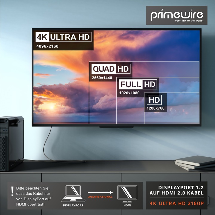 Actual product image Primewire DisplayPort – HDMI (2 m, DisplayPort, HDMI)