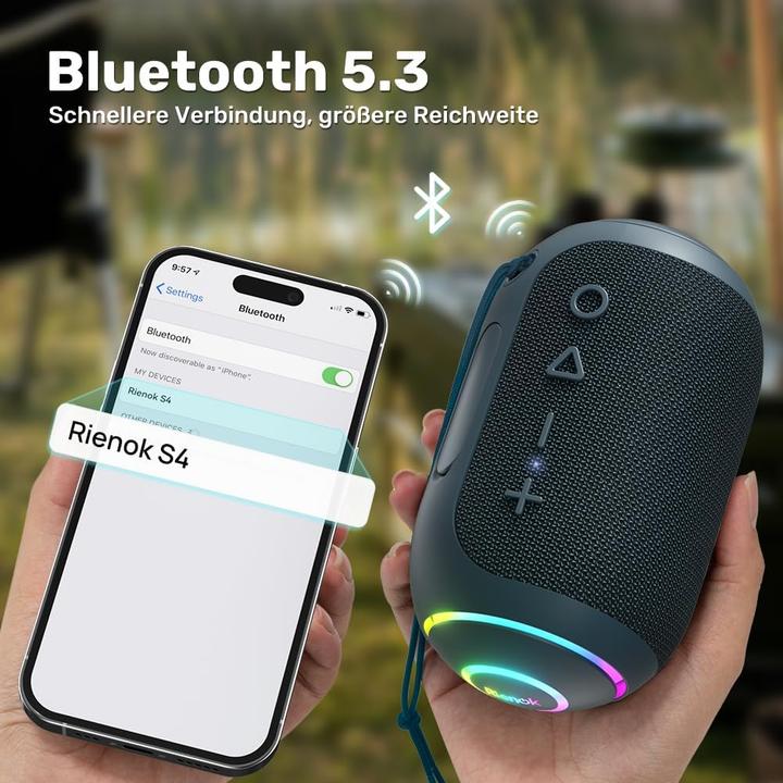 Produktbild Rienok Bluetooth-Lautsprecher mit LED-Licht (10 h)