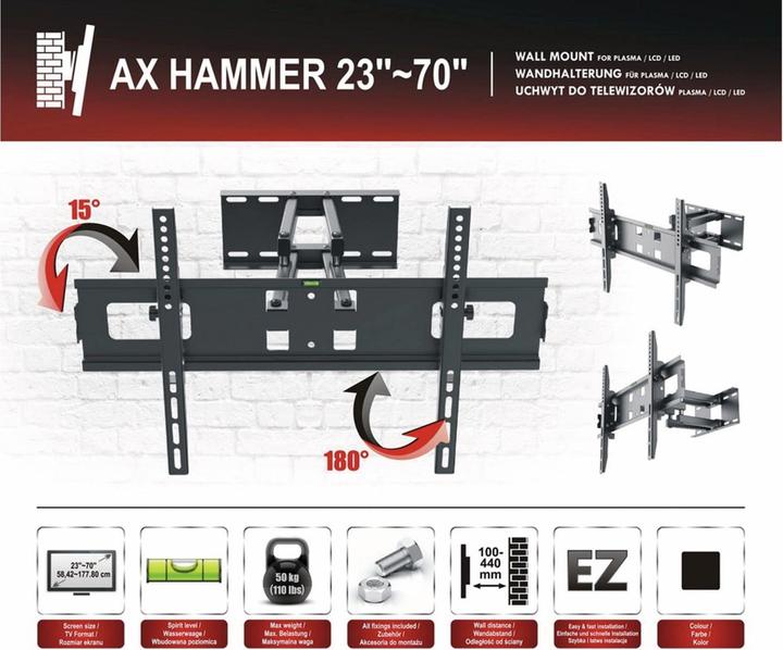 Actual product image Red Eagle AX Hammer TV wall bracket for 58.4-177.8 cm (23-70 inch) TV (up to 25 kg) PU (Wall, 50 kg, 23" - 70")