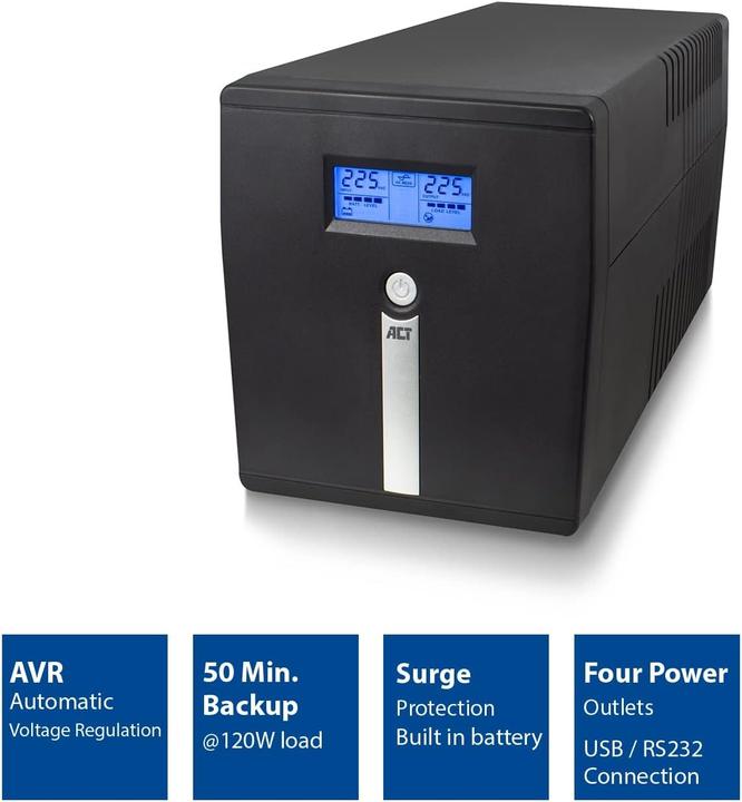 Image du produit ACT UPS, 1000VA, 2x IEC C13, 2x type F female, 1x USB, 1x RS232 (1000 VA, 600 W)