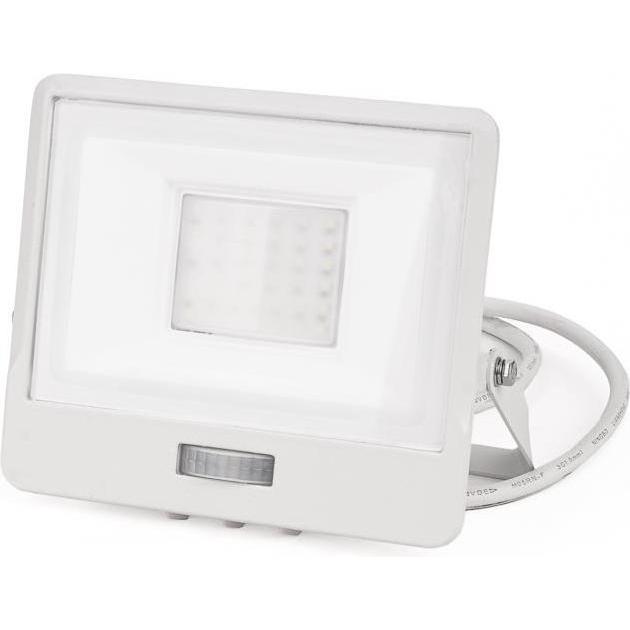 V-TAC, Fassadenbeleuchtung, VT138S1 30W LED PIR Sensor Flutlicht SAMSUNG Chip Weisser Körper 6400K 1M Kabel (2340 lm)