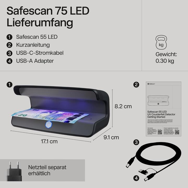 Immagine prodotto Safescan 55 LED UV Prüfgerät für Währungen, Pässe Schwarz (Validatore di banconote)