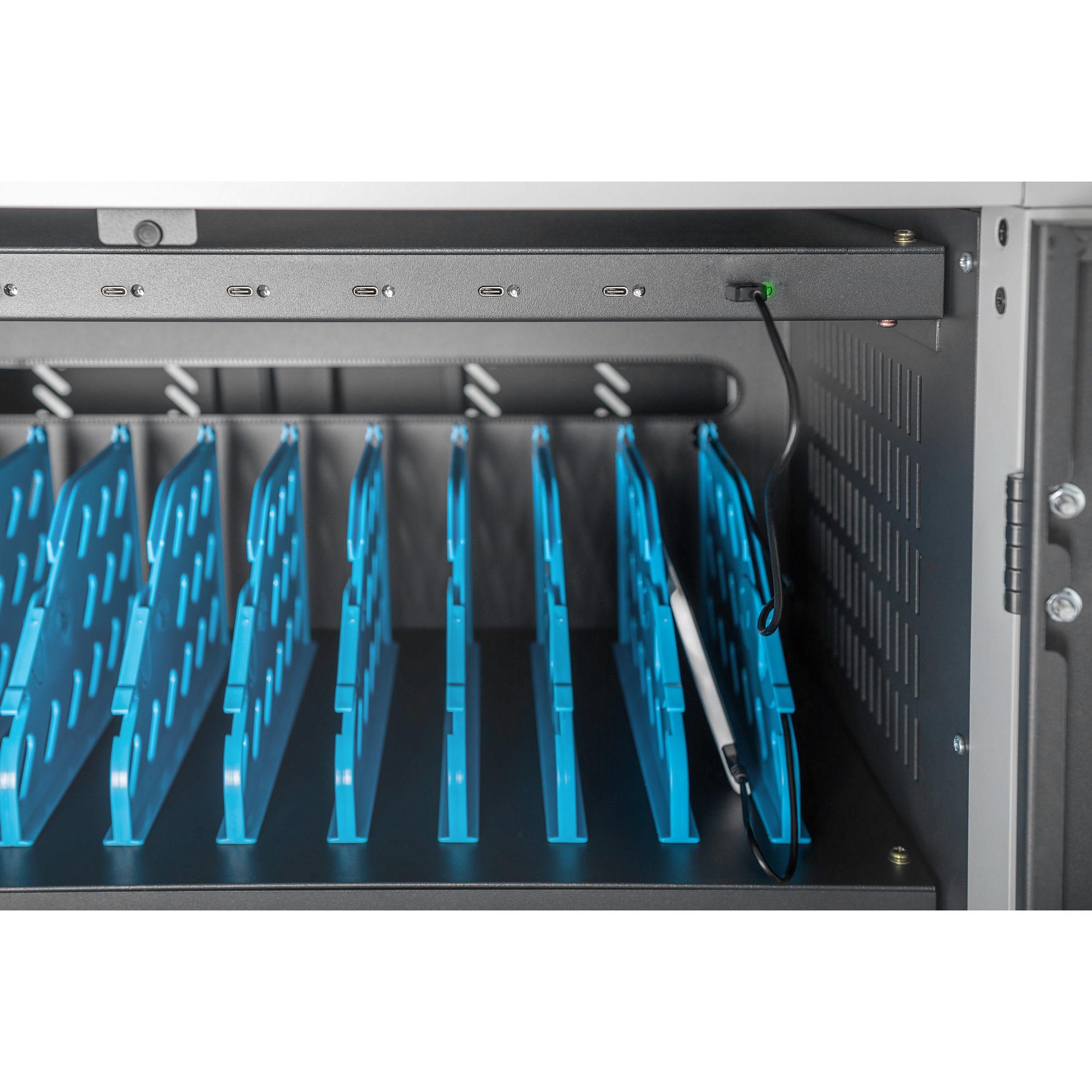 Thumbnail - Digitus Mobiler Ladeschrank, 15.6", USB-C 30 Ladestationen, PDU, Lüfter, 1260 x 824 x 650 mm, Notebookwagen, Schwarz