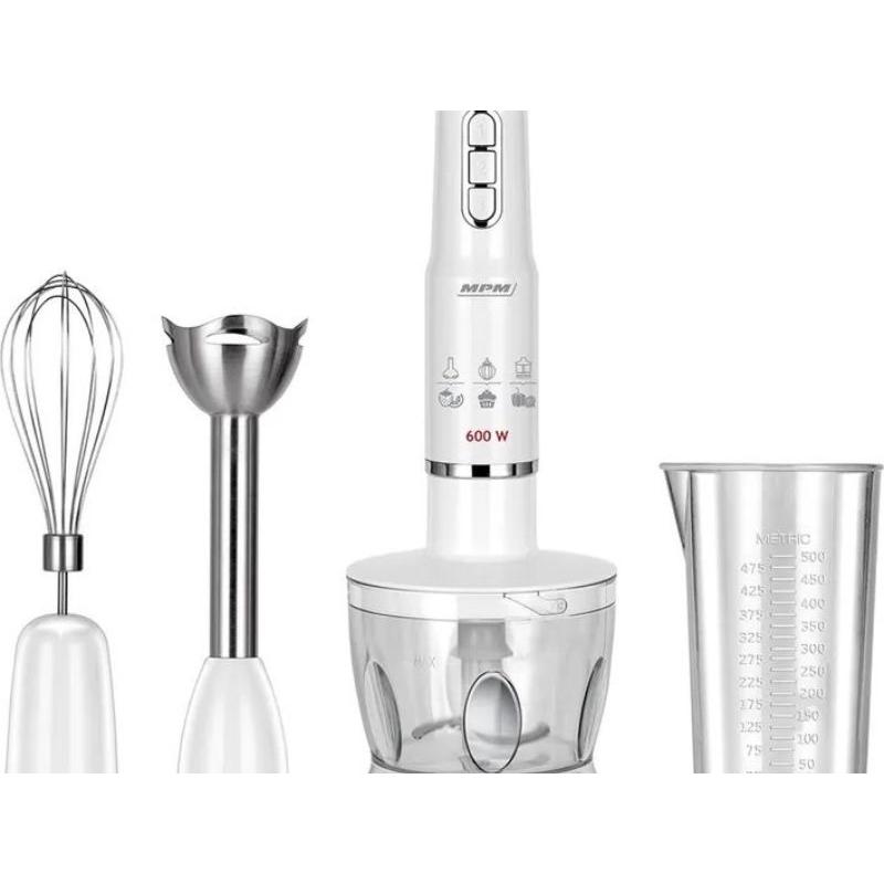 MPM BLENDER RĘCZNY MBL 43 BIAŁY 600W ZESTAW, Frullatore a bicchiere, Bianco
