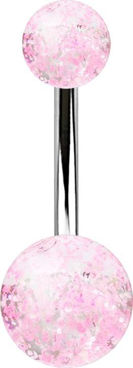 Image du produit Star Piercing Banane argentée avec deux boules à paillettes roses (sans laiton, Acier chirurgical 316L, Matières plastiques)