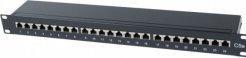 Tecline Patch panel, Cat 5e, 24 port, STP, 1 U, 48.30cm (19"), black Cat 5e patch panel with 24 ports