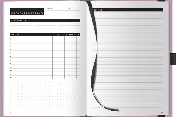Produktbild Projekt-Meeting Planer Flieder (A5, Liniert, Harter Einband)