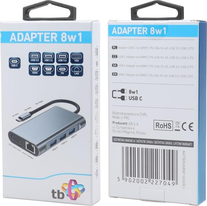 Produktbild Lenovo 8in1 Adapter USB C HDMI x2 USB VGA RJ45 PD (USB-C)