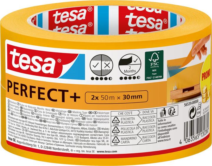 Actual product image tesa 2x Malerkrepp Perfect+, masking tape for precise masking indoors, pack of two (30 mm)