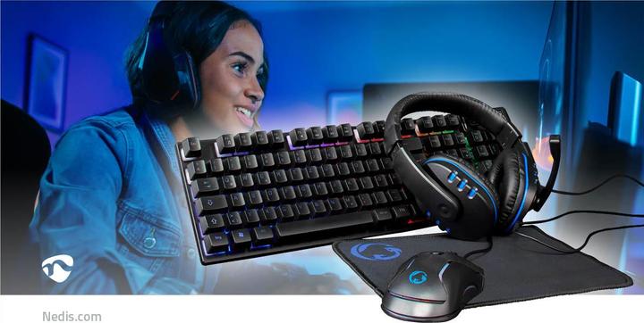 Productafbeelding Nedis Gaming Combo Kit | 5-in-1 | Toetsenbord, Headset, Muis en Muismat | Zwart | QWERTZ | DE-Layout (NL, Bedraad)