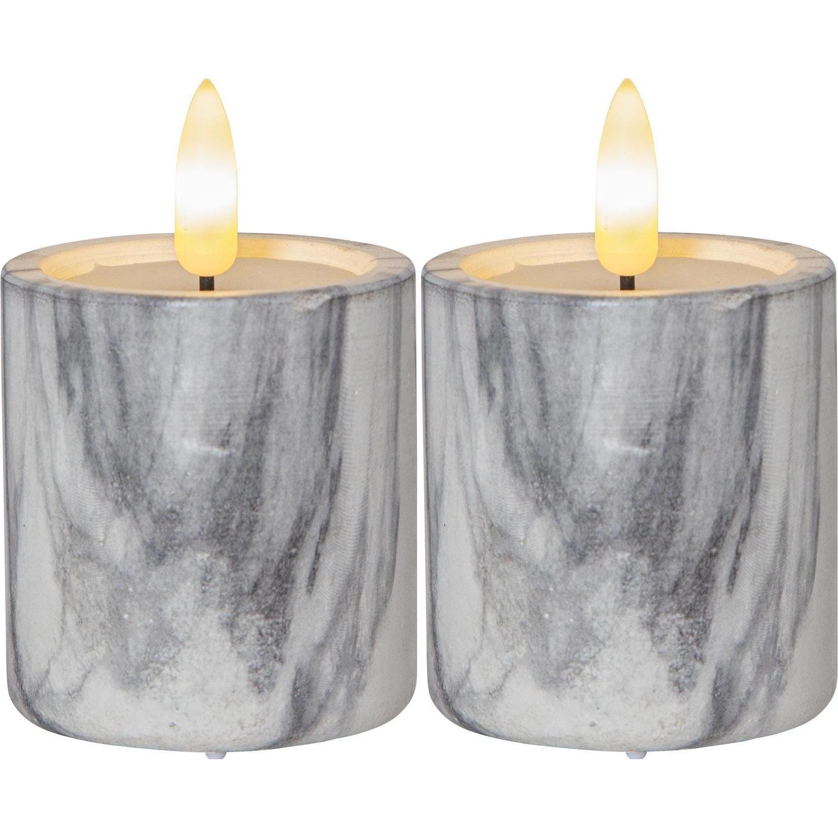 Star Trading, LED Kerzen, LED-Kerzen Set Flame Marble, 2 Stk. 5.5 cm x 9 cm, Grau (2 x)