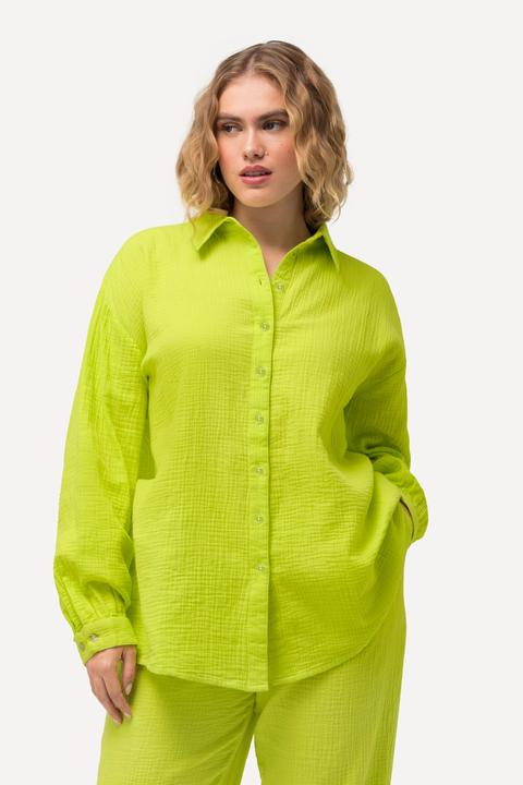Produktbild Ulla Popken Musselin-Hemdbluse, Oversized, Hemdkragen, Langarm (54)