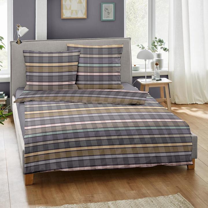 Image du produit Dormisette Mako-Satin Bettwäsche Streifen lila (Set de linge de lit, 155x220 cm + 80x80 cm)