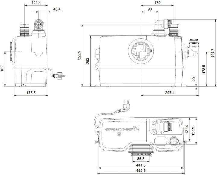 Image du produit Grundfos Grundf Station de relevage de matières fécales SOLOLIFT2 WC-1 0,62 kW, 230-240 V/50 Hz 453x176x347mm (Pompe des égouts)