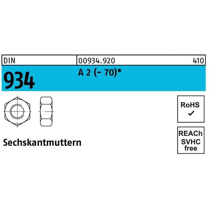 Muttern + Unterlegscheiben, Sechskantmutter DIN 934 M 16 A 2 (- 70) (M16)