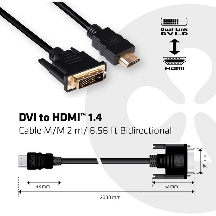 Actual product image Club 3D DVI — HDMI (Typ A) (2 m, DVI, HDMI)