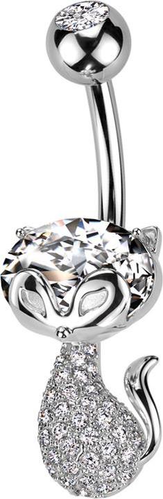 Immagine prodotto Star Piercing Banana d'argento con palla d'argento in cristallo d'argento e gatto con cristalli d'argento (Ottone, Acciaio chirurgico 316L)