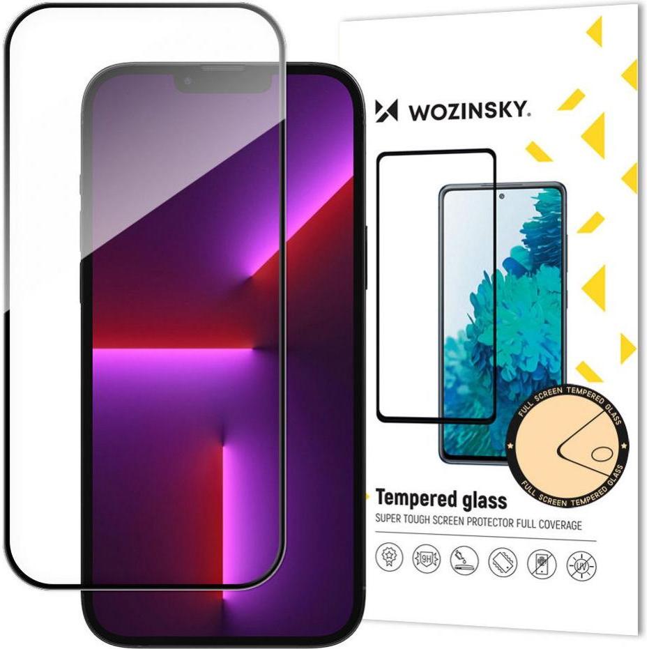 Wozinsky Full Screen Tempered Glass with Frame Case Friendly Full Glue iPhone 15 Pro - Black (1 Stück, Apple iPhone 15 P...