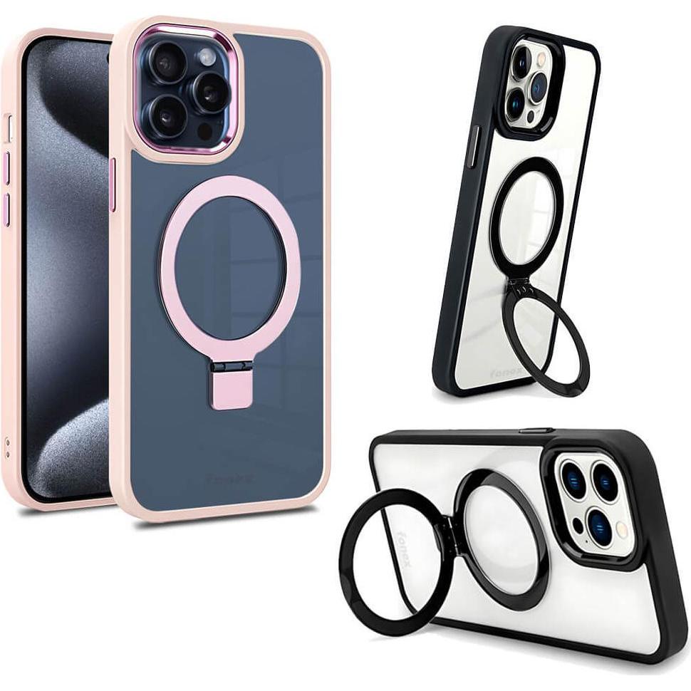 Fongex iPhone 15 Pro - Fonex Kickstand Hülle mit Magnet rosa (Apple iPhone 15 Pro), Smartphone Hülle, Rosa