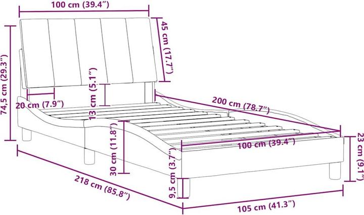 Produktbild vidaXL Bettgestell mit Kopfteil Samt (100 x 200 cm)