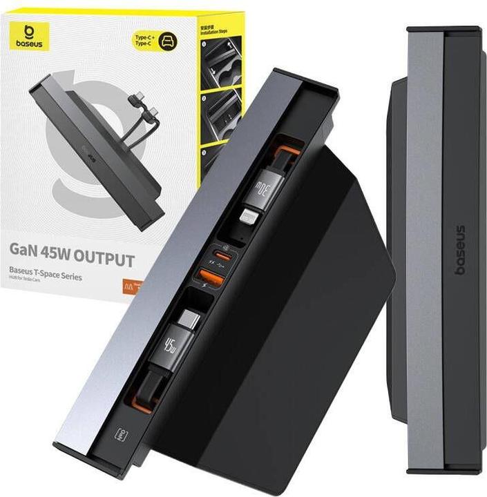Immagine prodotto Baseus Hub T-Space con cavi da USB-C a lightning per auto Tesla (nero) (USB-C, 4 porte)