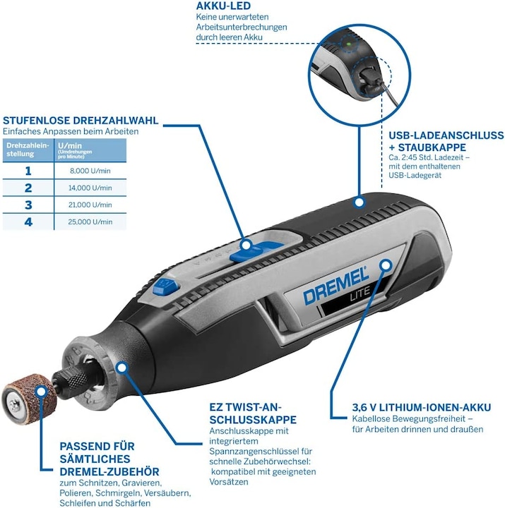 Actual product image Dremel 7760 Lite 3.6 V Li-On USB charger