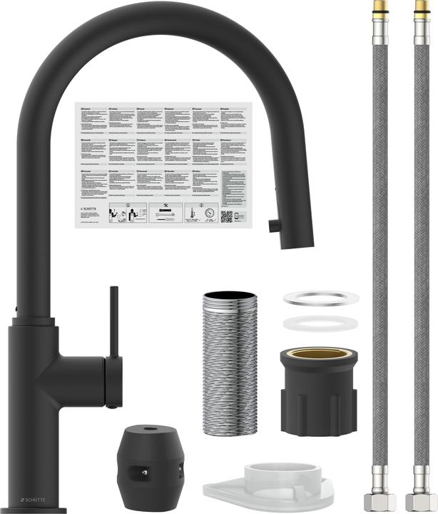 Produktbild Schütte Wasserhahn Küche BLACKPOOL Spültischarmatur Schwarz matt Ausziehbar Schwenkbar 79566