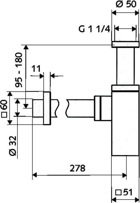 Produktbild Schell Design-Siphon QUAD chrom (Geschirrspüler-Siphon, 1 1/4")