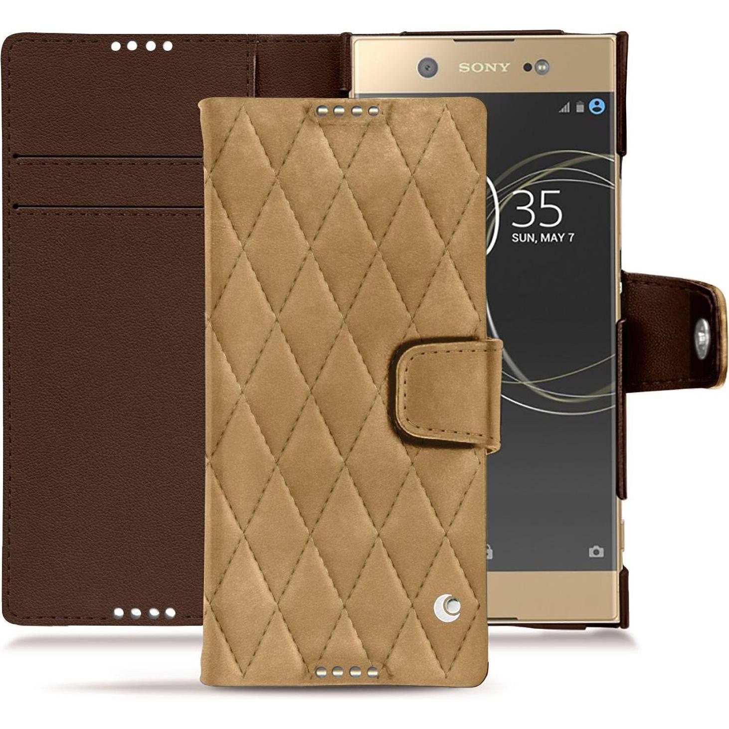 Noreve Lederschutzhülle Wallet (Sony Xperia XA1 Ultra), Smartphone Hülle, Braun