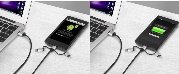 Produktbild Renkforce 3-in-1 Micro-USB/Lightning/USB-C Lade- & Sync-Kabel 0.5 m (0.50 m, USB 2.0, 2.50 W)