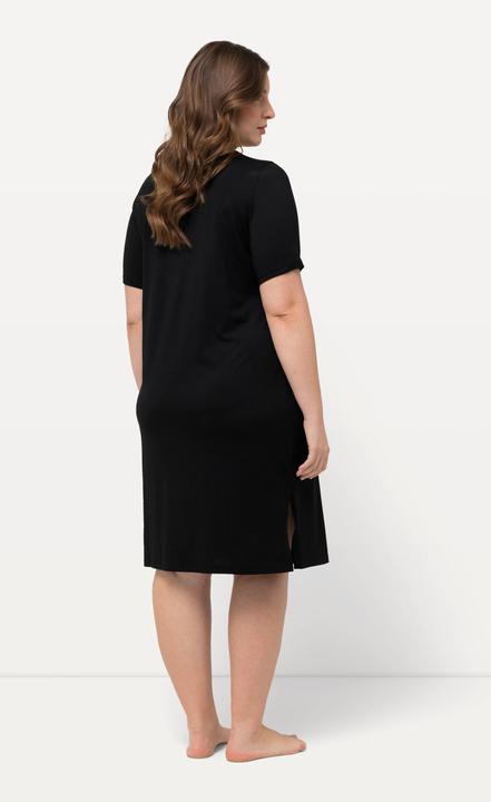 Immagine prodotto Ulla Popken Camicia da notte con dettagli in raso, scollo a V e mezze maniche (46, 48)