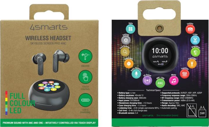 Actual product image 4smarts True Wireless In-Ear-Kopfhörer SkyBuds Screen Pro ANC (ANC, 5 h, Wireless)