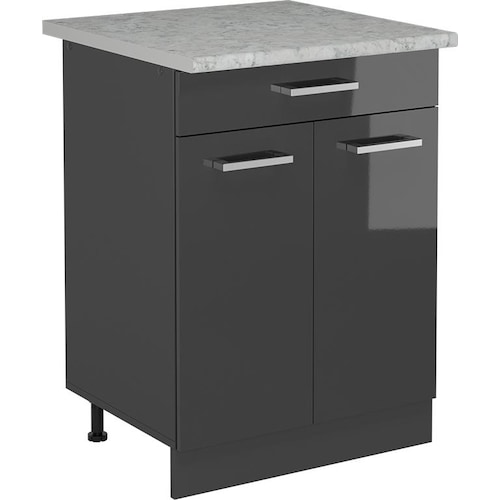 Vicco, Regal, Küchenunterschrank R-Line, Anthrazit Hochglanz/Anthrazit, 60 cm AP Marmor