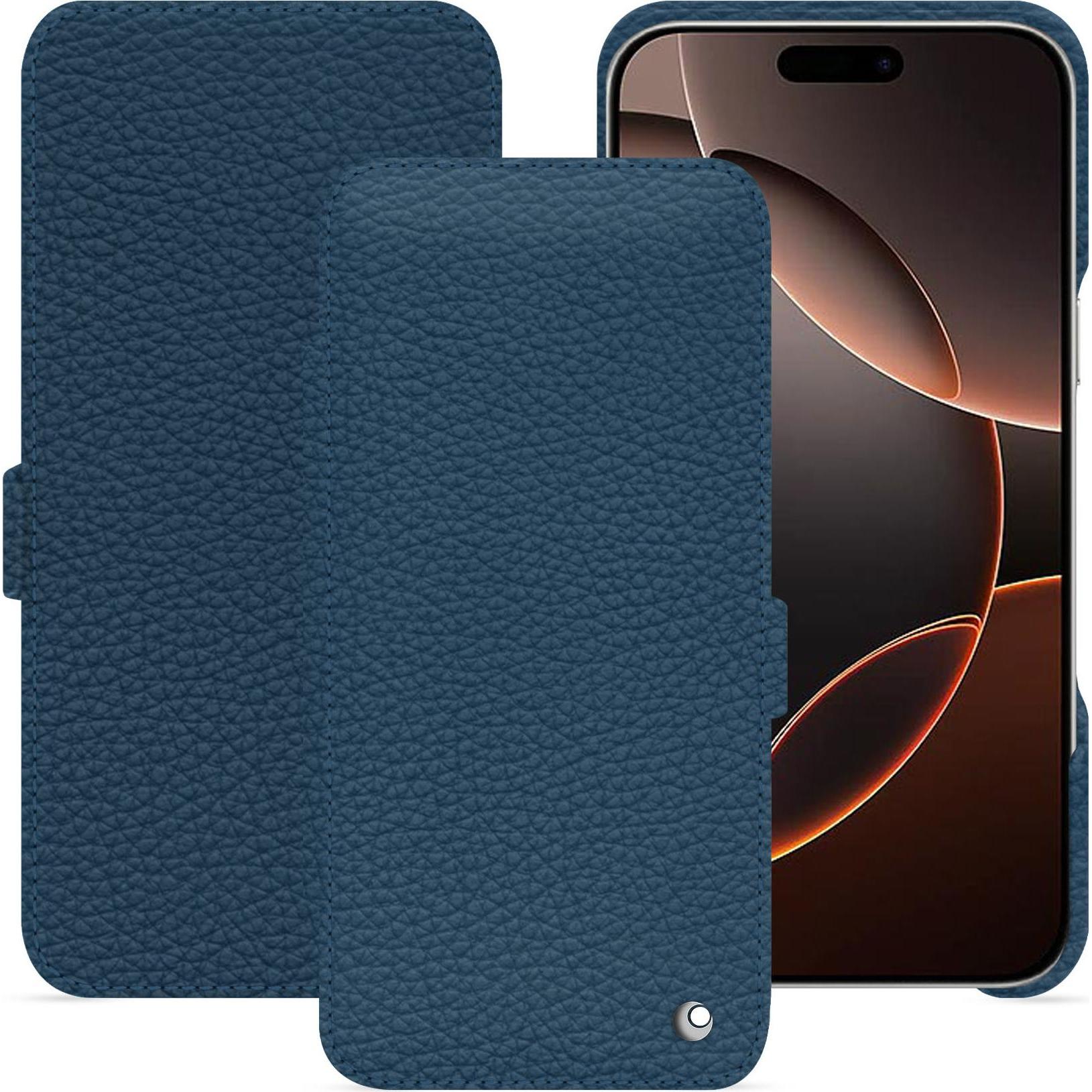 Noreve Lederschutzhülle horizontal (Apple iPhone 16 Pro), Smartphone Hülle, Blau