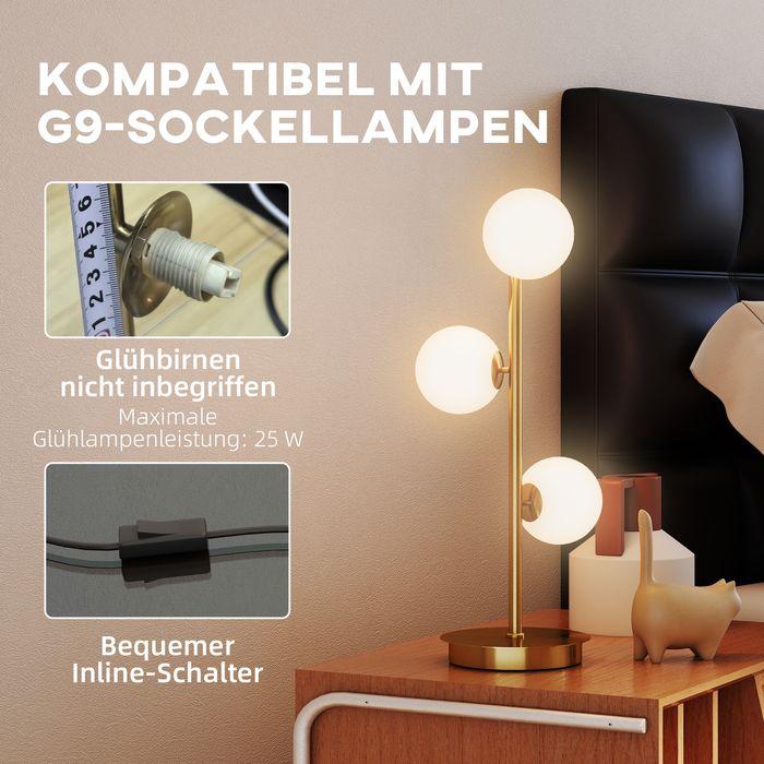 Actual product image Swisshandel24 Tischlampe Tischleuchte mit 3 Kugelschirmen, stabiler Stahlfuss, 24x24x53cm, Messing (G9)