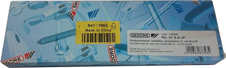 Actual product image Gedore 60 S 8 JP open-end spanner 8", adjustable, phosphated with plastic handle (25 mm)