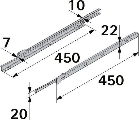 Produktbild Hettich Schubladenschiene Teilauszug Rollschubführung 450 mm weiss 2 Stück