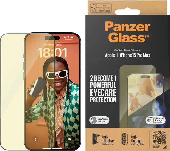 Produktbild PanzerGlass Eyecare Screen Protection Ultra-Wide Fit (1 Stück, Apple iPhone 15 Pro Max)