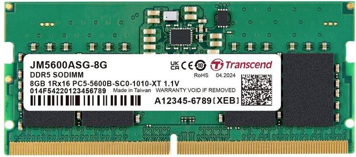 Produktbild Transcend SO-DIMM 8GB JetRam DDR5 5600MHz 1Rx16 1Gx16 CL40 1.1V (1 x 8GB, 5600 MHz, DDR5-RAM, SO-DIMM)