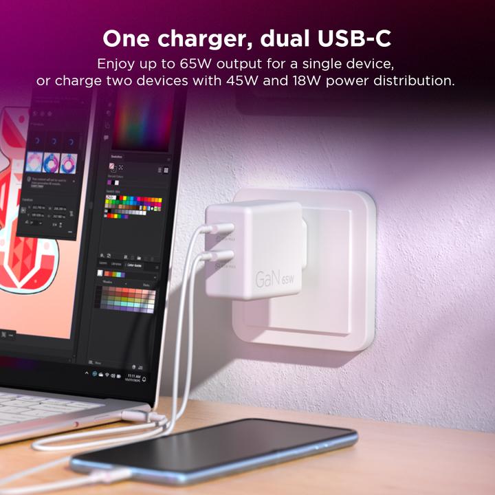 Actual product image Lenovo Dual USB-C 65W GaN Charger (65 W)
