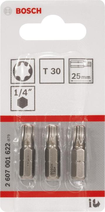 Actual product image Bosch Professional Zubehör Screwdriver bit extra-hard T30, 25 mm, pack of 3 (T30)